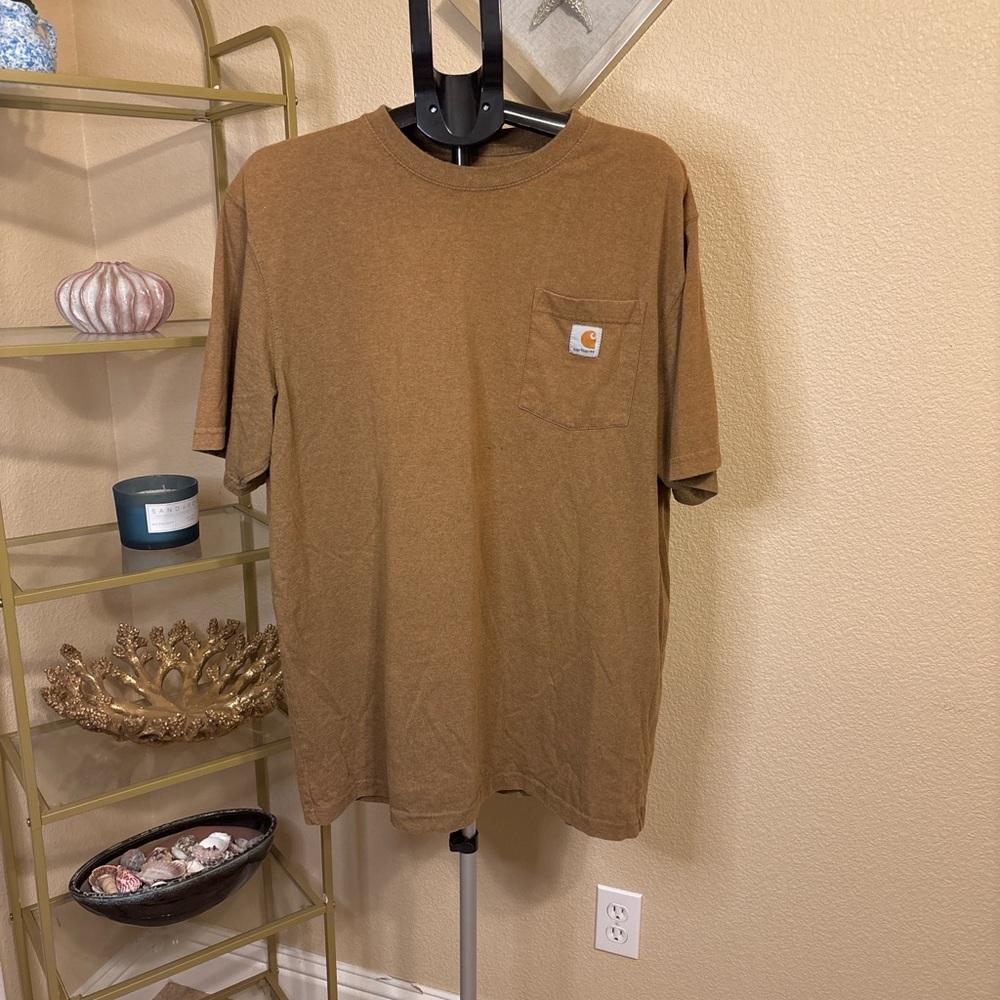 Carhartt Men’s L Tall Pocket T Shirt Tan Brown Workwear Tee‎ Original Fit